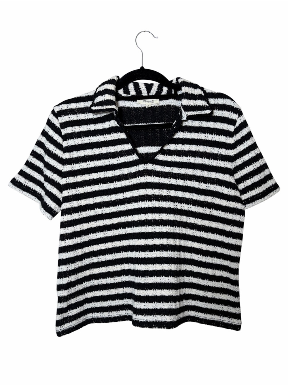 Madewell Stripe Crochet Knit Polo Size Medium - Picture 3 of 8